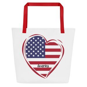 AMERICA ~ All-Over Print Large Tote Bag w/ Pocket